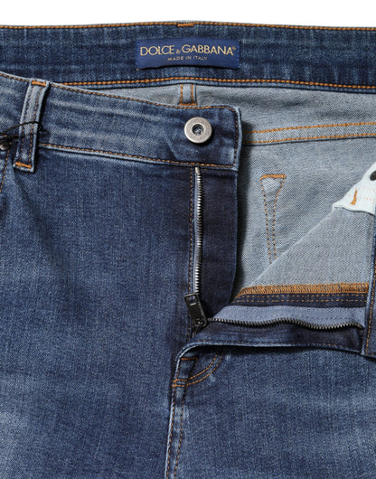 Dolce & Gabbana Blaue Denim-Jeans mit niedriger Taille aus gewaschener Baumwolle