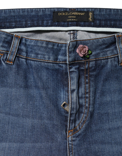 Dolce & Gabbana Blaue Skinny Denim Jeans aus Baumwolle mit niedriger Taille