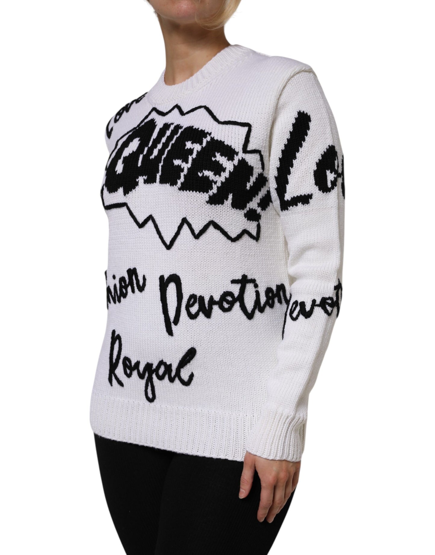 Dolce & Gabbana Weißer Pullover mit Rundhalsausschnitt aus Wolle