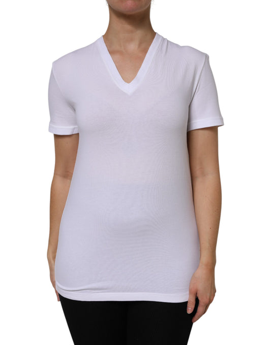 Dolce & Gabbana Weißes Baumwoll-T-Shirt mit kurzen Ärmeln und V-Ausschnitt