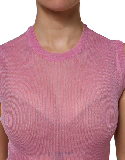 Dolce & Gabbana Rosa Polyester ärmelloses Tank-Top mit Rundhalsausschnitt