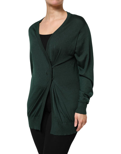 Dolce & Gabbana Dunkelgrüner Kaschmir-Seiden-Cardigan-Pullover