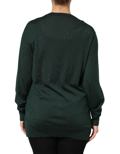 Dolce & Gabbana Dunkelgrüner Kaschmir-Seiden-Cardigan-Pullover