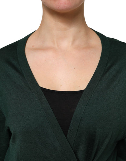 Dolce & Gabbana Dunkelgrüner Kaschmir-Seiden-Cardigan-Pullover