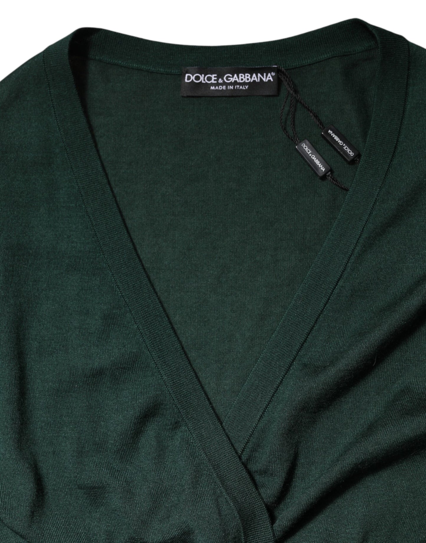 Dolce & Gabbana Dunkelgrüner Kaschmir-Seiden-Cardigan-Pullover