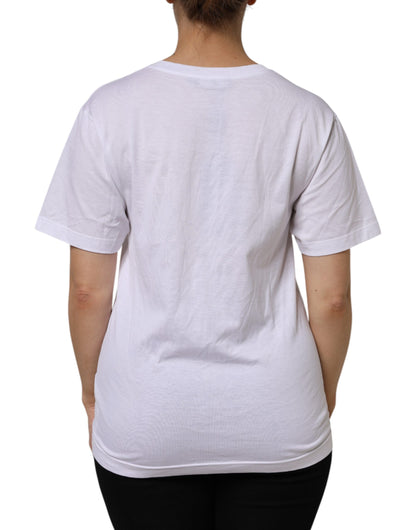 Dolce & Gabbana Weißes Baumwoll-T-Shirt mit kurzen Ärmeln und V-Ausschnitt