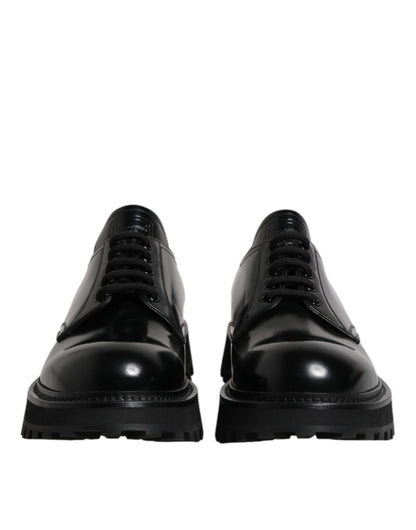 Dolce & Gabbana Schwarz Leder Lace Up Derby Männer Kleid Schuhe