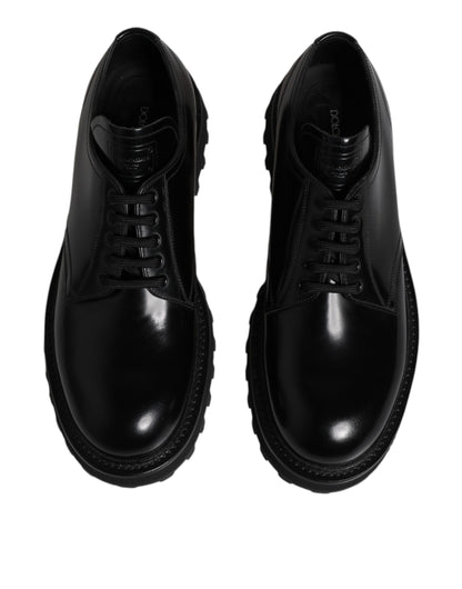 Dolce & Gabbana Schwarz Leder Lace Up Derby Männer Kleid Schuhe