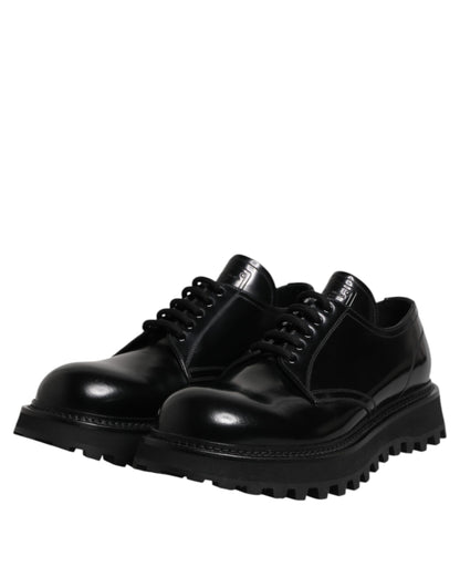 Dolce & Gabbana Schwarz Leder Lace Up Derby Männer Kleid Schuhe