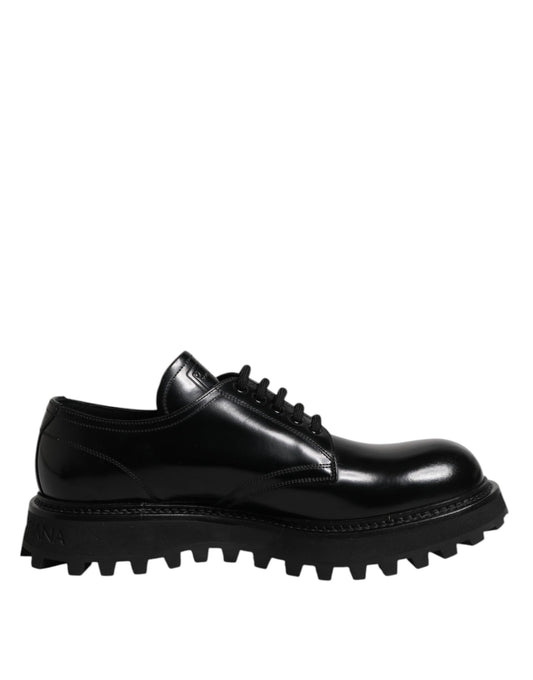 Dolce & Gabbana Schwarz Leder Lace Up Derby Männer Kleid Schuhe