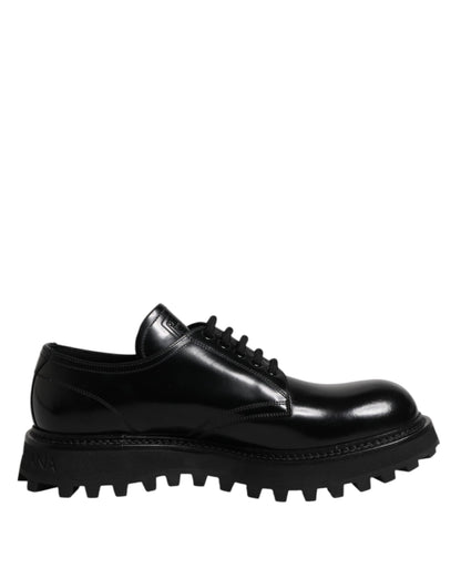 Dolce & Gabbana Schwarz Leder Lace Up Derby Männer Kleid Schuhe