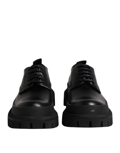 Dolce & Gabbana Schwarz Leder Lace Up Derby Männer Kleid Schuhe