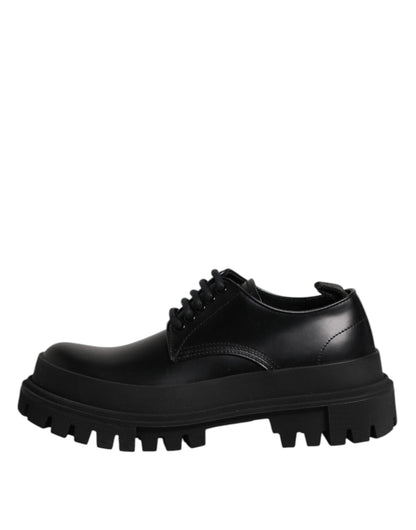 Dolce & Gabbana Schwarz Leder Lace Up Derby Männer Kleid Schuhe