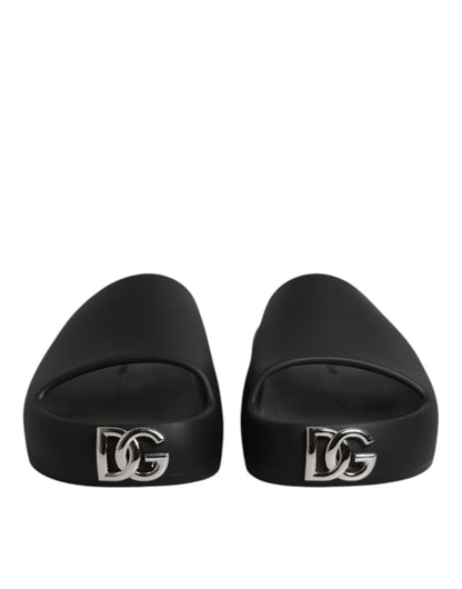 Dolce & Gabbana Schwarz DG Logo Slides Sandalen Beachwear Schuhe
