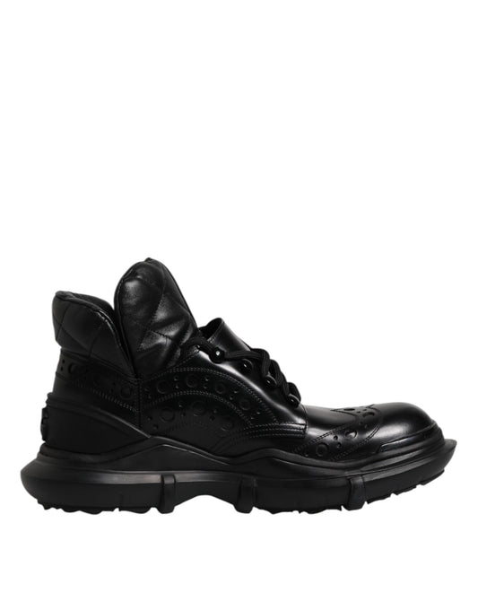 Dolce & Gabbana Schwarzes Leder Casual Herrenstiefel Schuhe
