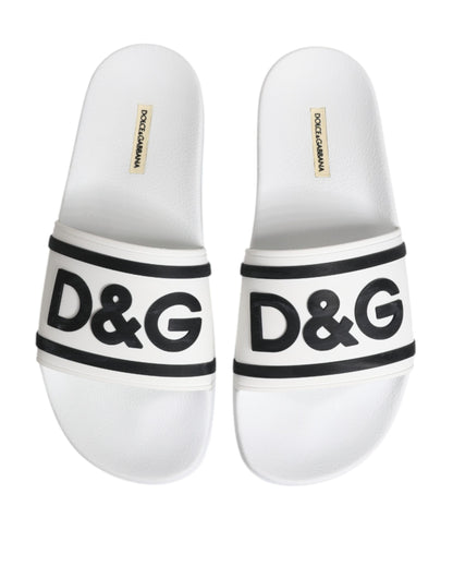 Dolce & Gabbana Weiße DG Logo Pantoletten Sandalen Beachwear Schuhe