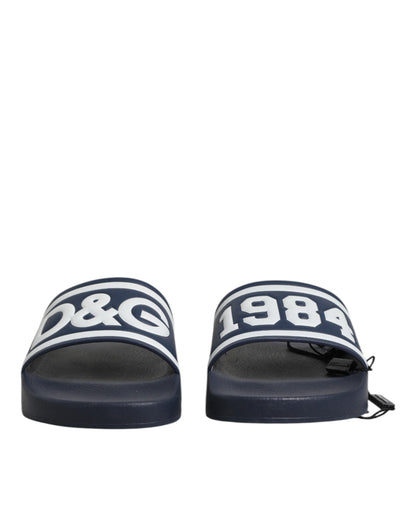 Dolce & Gabbana Blaue DG Logo Pantoletten Sandalen Beachwear Schuhe