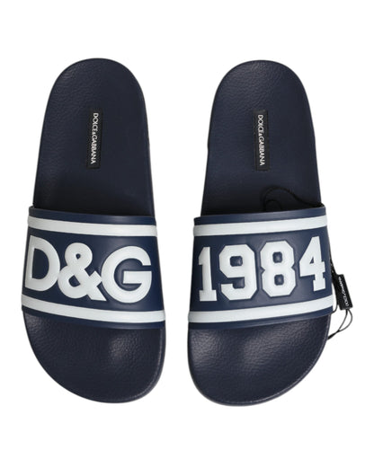 Dolce & Gabbana Blaue DG Logo Pantoletten Sandalen Beachwear Schuhe