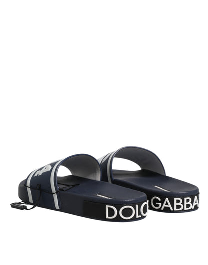 Dolce & Gabbana Blaue DG Logo Pantoletten Sandalen Beachwear Schuhe