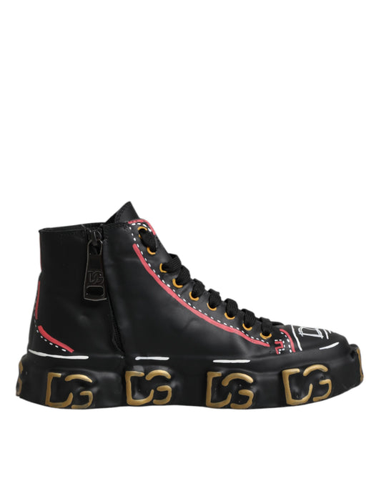 Dolce & Gabbana Schwarze Leder Logo High Top Sneakers Schuhe