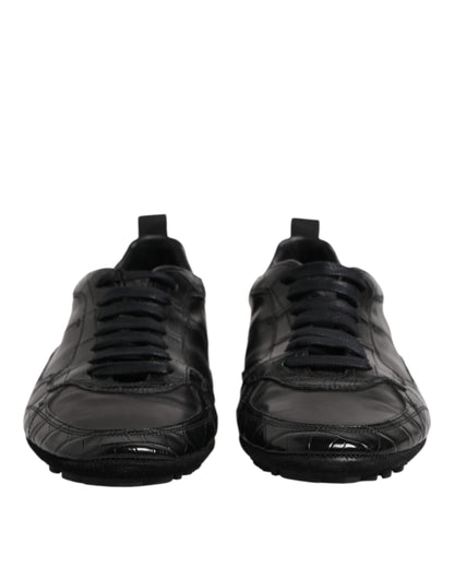 Dolce & Gabbana Schwarze Exotische Leder Low Top Sneakers Schuhe