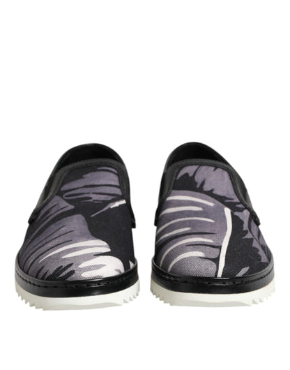 Dolce & Gabbana Schwarz Tropical Slip On Männer Turnschuhe Schuhe