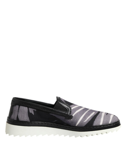 Dolce & Gabbana Schwarz Tropical Slip On Männer Turnschuhe Schuhe