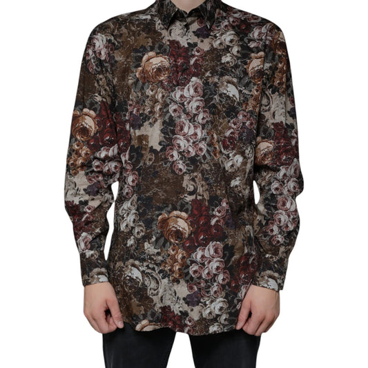 Dolce & Gabbana Multicolor Floral GOLD Baumwolle Männer Kleid Hemd