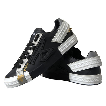 Dolce & Gabbana Schwarz Leder Low Top Sneakers Portofino Schuhe
