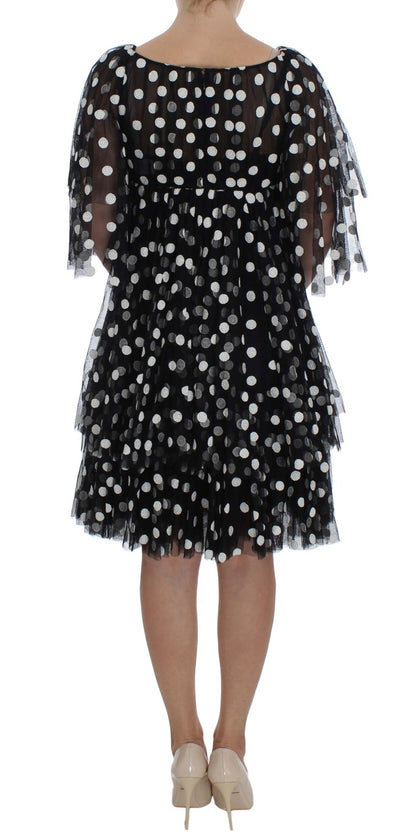 Dolce & Gabbana Schwarz-weiß gepunktetes Kleid mit Rüschen