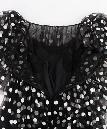 Dolce & Gabbana Schwarz-weiß gepunktetes Kleid mit Rüschen