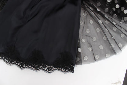 Dolce & Gabbana Schwarz-weiß gepunktetes Kleid mit Rüschen