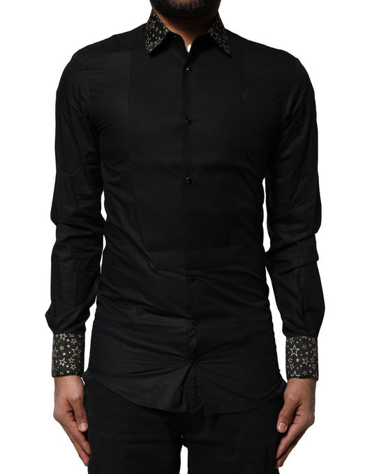 Dolce & Gabbana Schwarzes Baumwollhemd GOLD mit langen Ärmeln