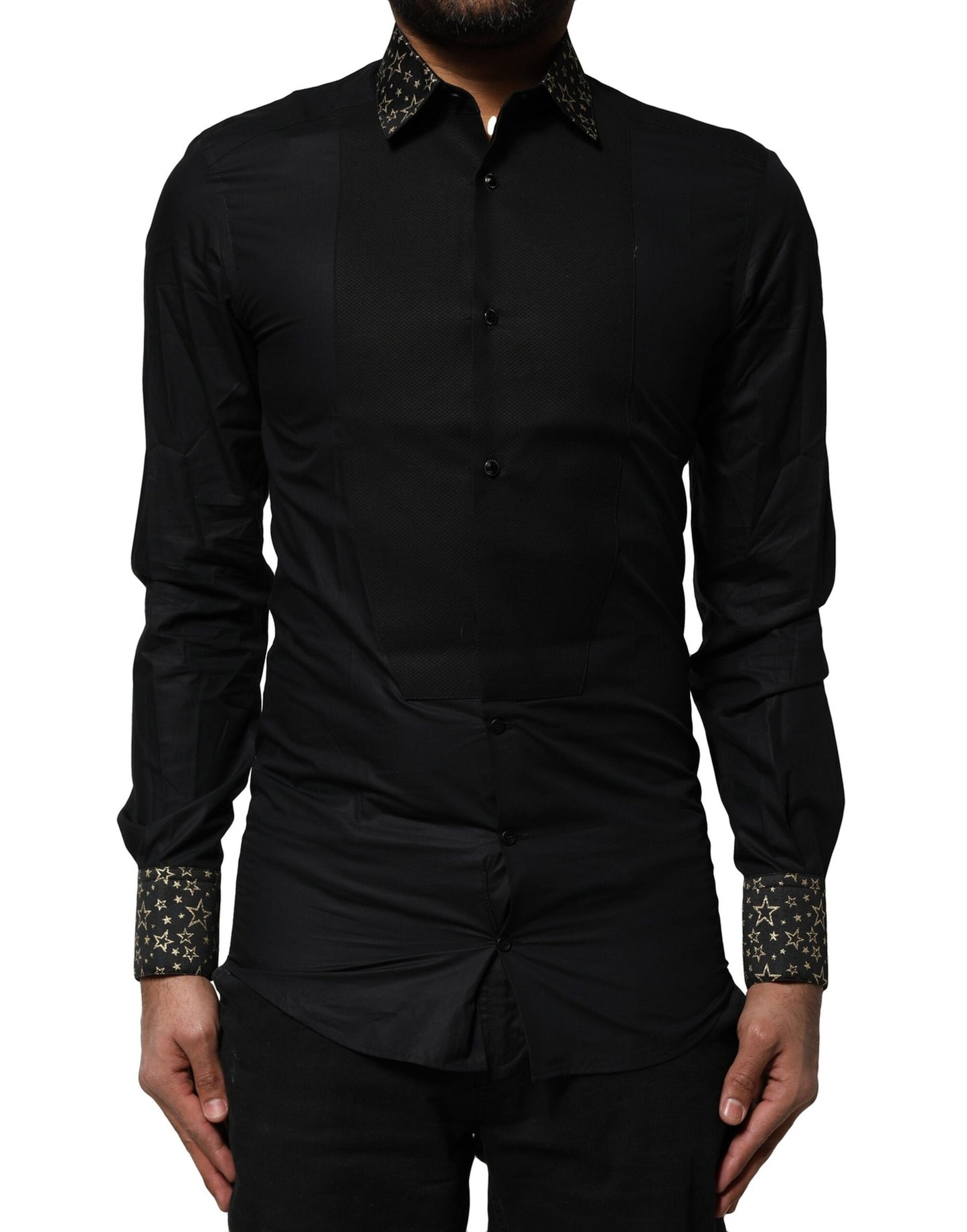 Dolce & Gabbana Schwarzes Baumwollhemd GOLD mit langen Ärmeln