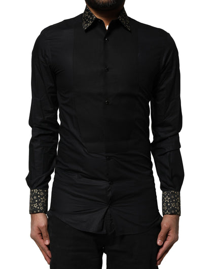 Dolce & Gabbana Schwarzes Baumwollhemd GOLD mit langen Ärmeln