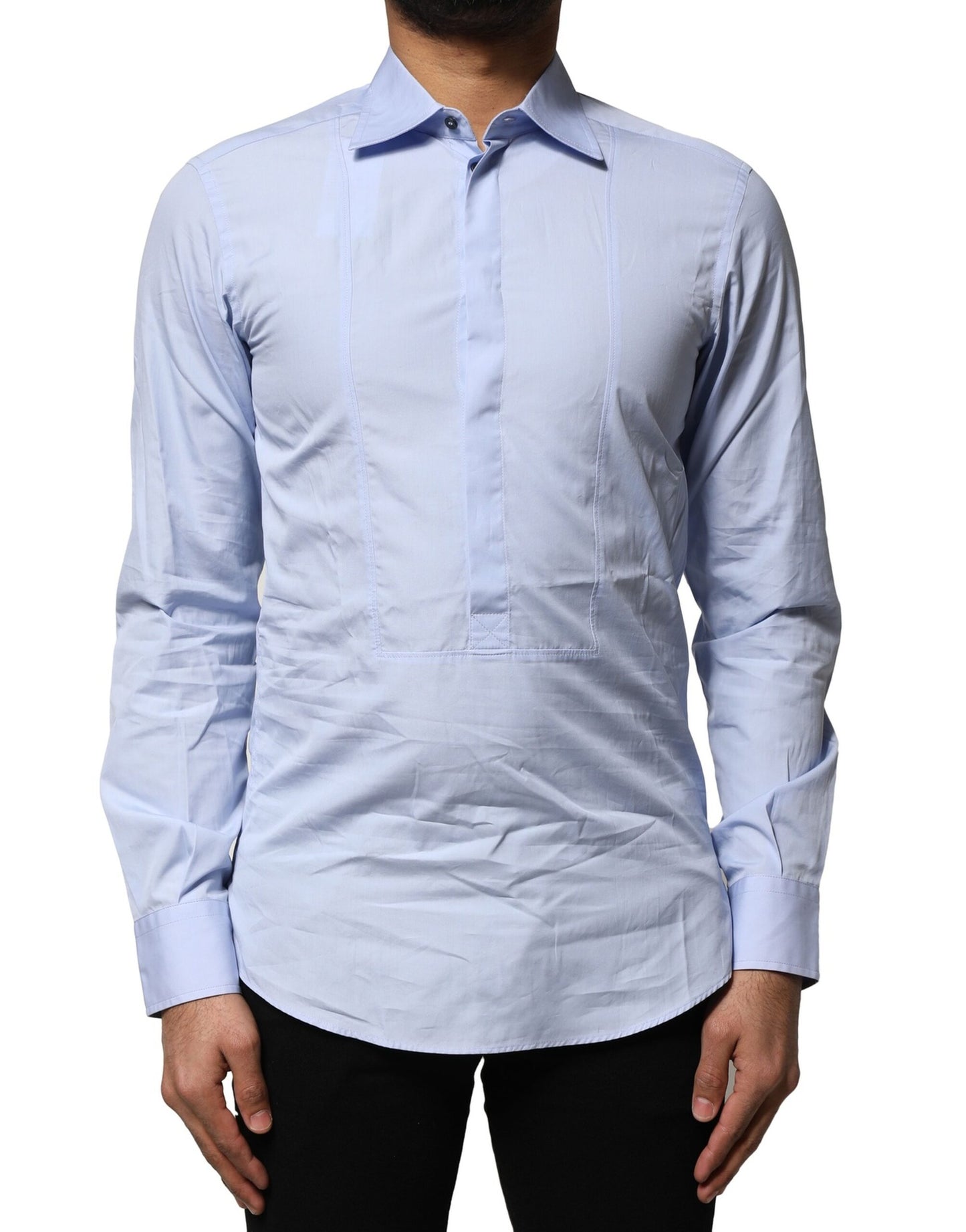 Dolce & Gabbana Hellblaues Baumwollhemd mit langen Ärmeln