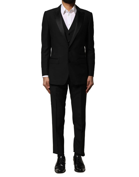 Dolce & Gabbana Schwarzer einreihiger Anzug aus Wolle (3 Teile)