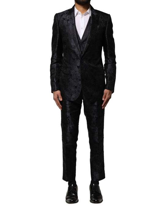 Dolce & Gabbana Schwarzer Jacquard 3 Stück einreihiger Anzug
