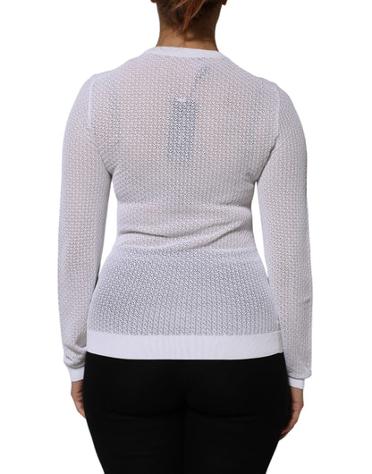 Dolce & Gabbana Weißer Rundhals-Pullover mit langen Ärmeln Top