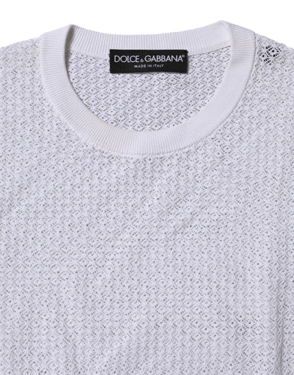 Dolce & Gabbana Weißer Rundhals-Pullover mit langen Ärmeln Top