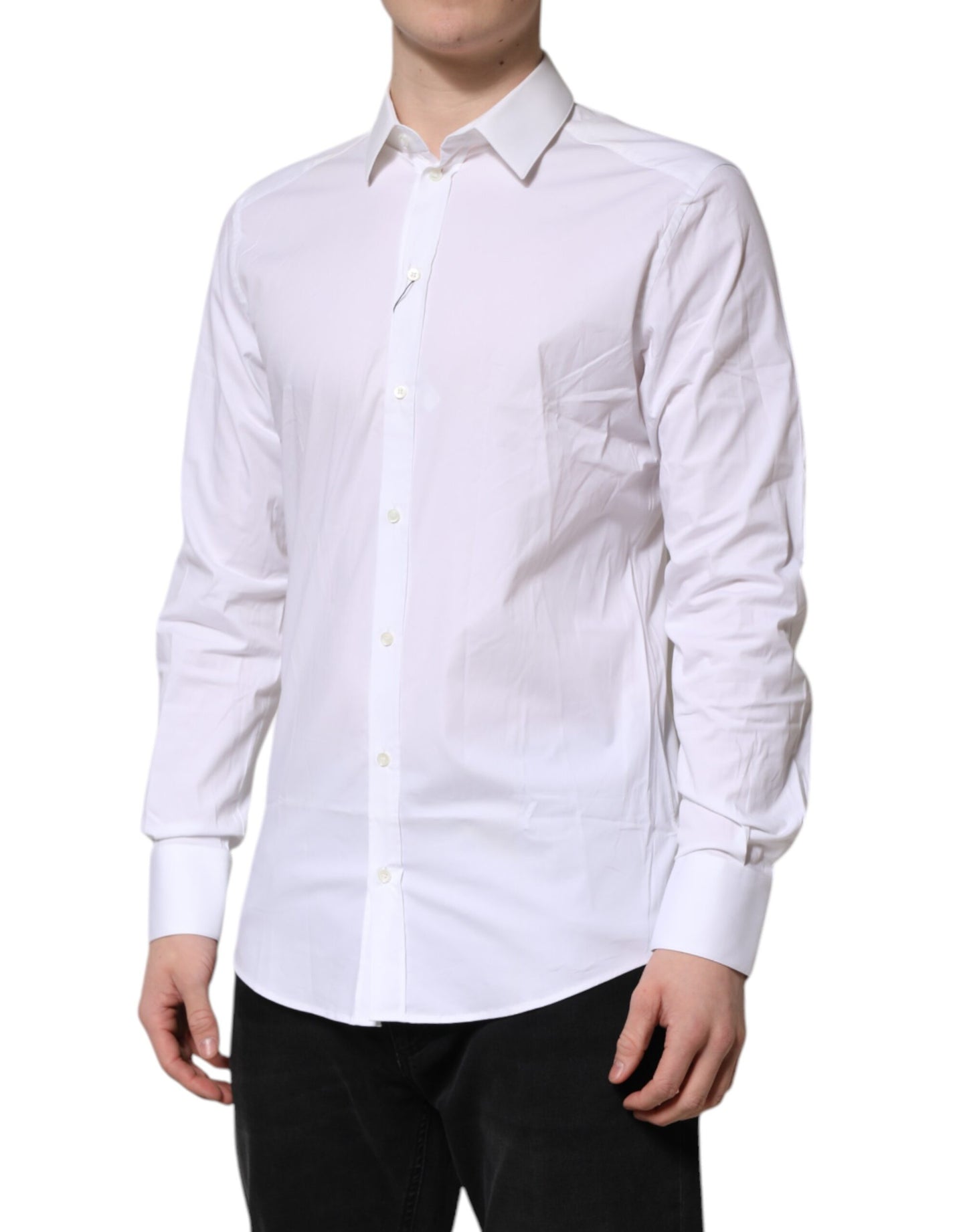 Dolce & Gabbana Weißes GOLD Baumwollkragenhemd Top