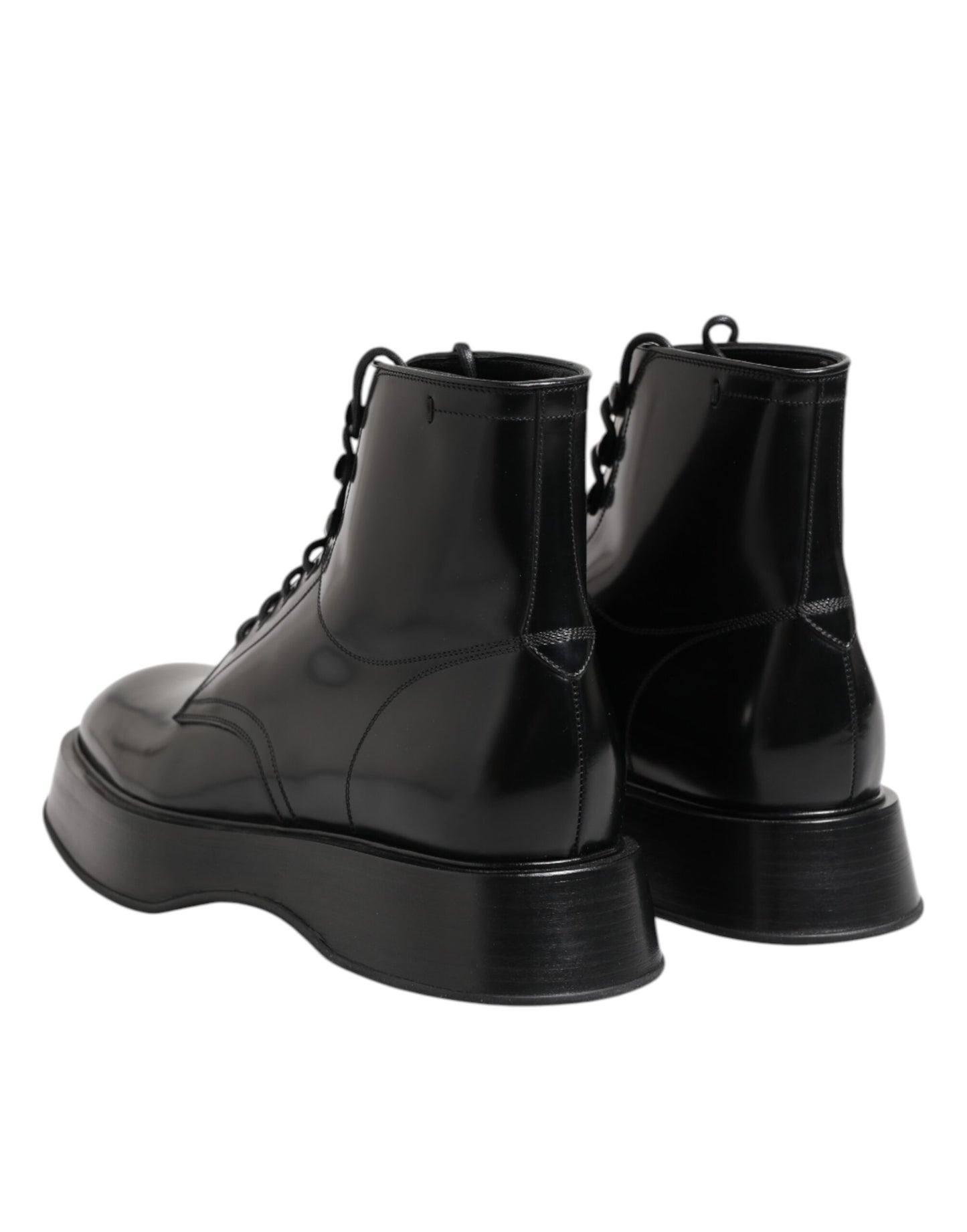 Dolce & Gabbana Schwarze Leder Logo-Stiefeletten Schnürschuhe