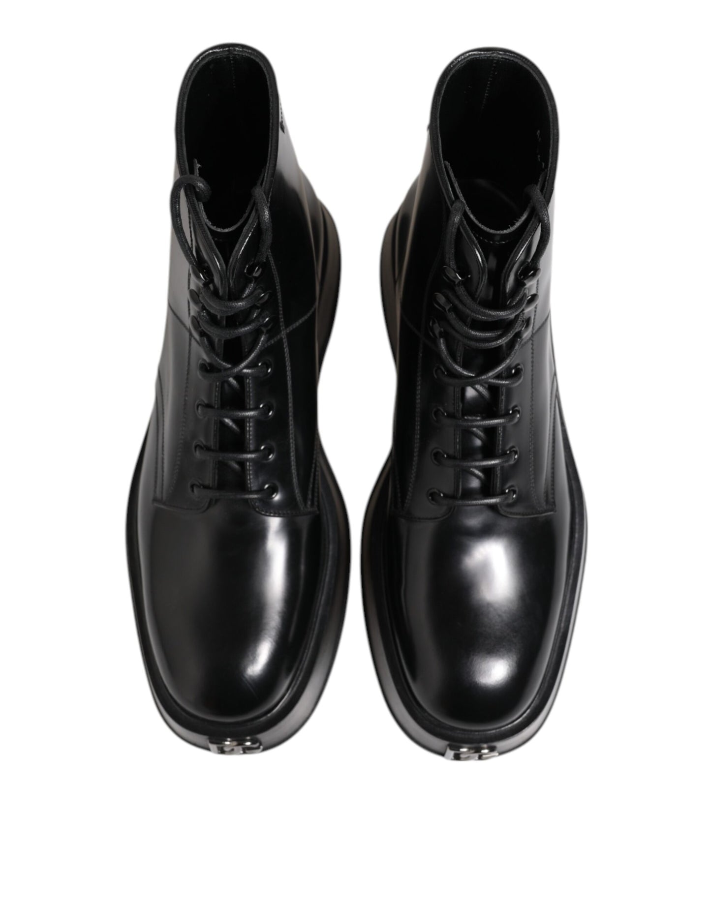 Dolce & Gabbana Schwarze Leder Logo-Stiefeletten Schnürschuhe