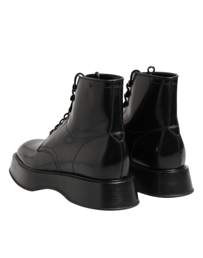 Dolce & Gabbana Schwarze Leder Logo-Stiefeletten Schnürschuhe