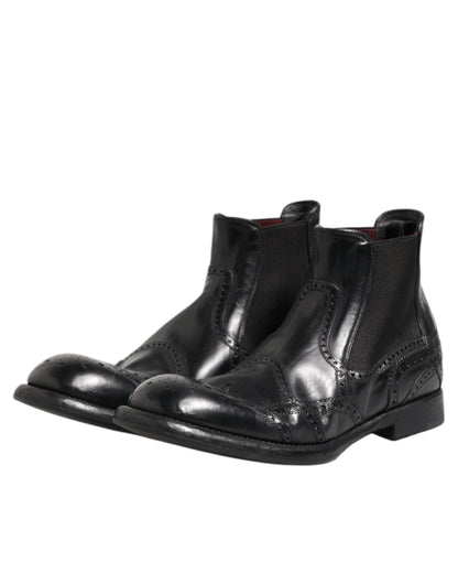 Dolce & Gabbana Schwarze Lederstiefeletten Slip On Schuhe