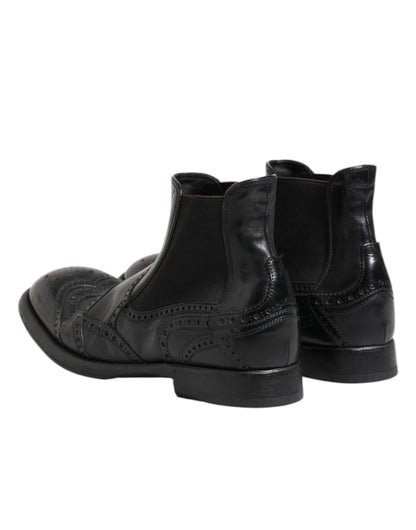 Dolce & Gabbana Schwarze Lederstiefeletten Slip On Schuhe