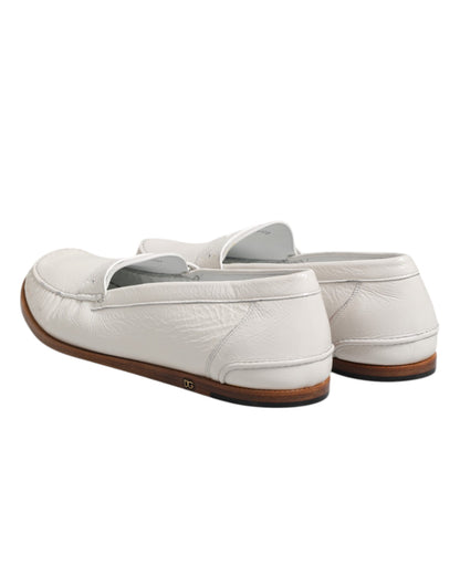 Dolce & Gabbana Weiß Leder Loafers Mokassins Slip On Schuhe