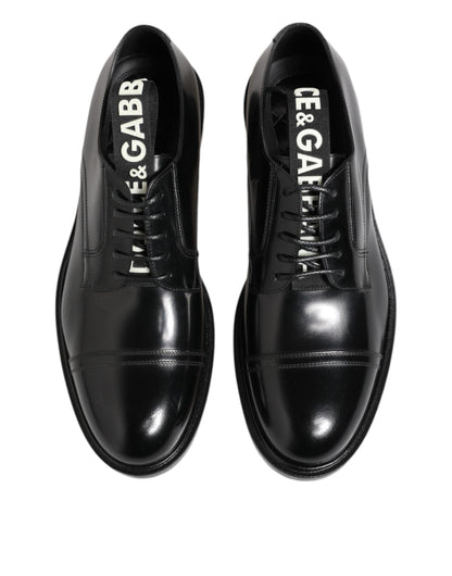 Dolce & Gabbana Schwarzes Leder Kleid Schnürschuhe Männer Formale Schuhe