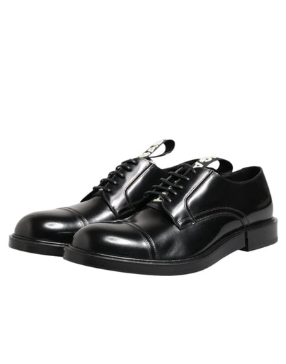 Dolce & Gabbana Schwarzes Leder Kleid Schnürschuhe Männer Formale Schuhe