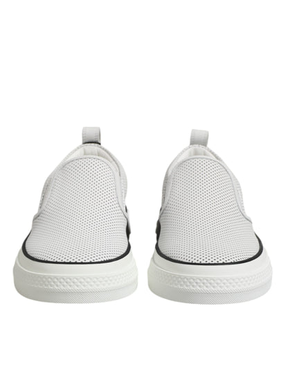 Dolce & Gabbana Weiß gepunktet Leder Slip On Männer Turnschuhe Schuhe